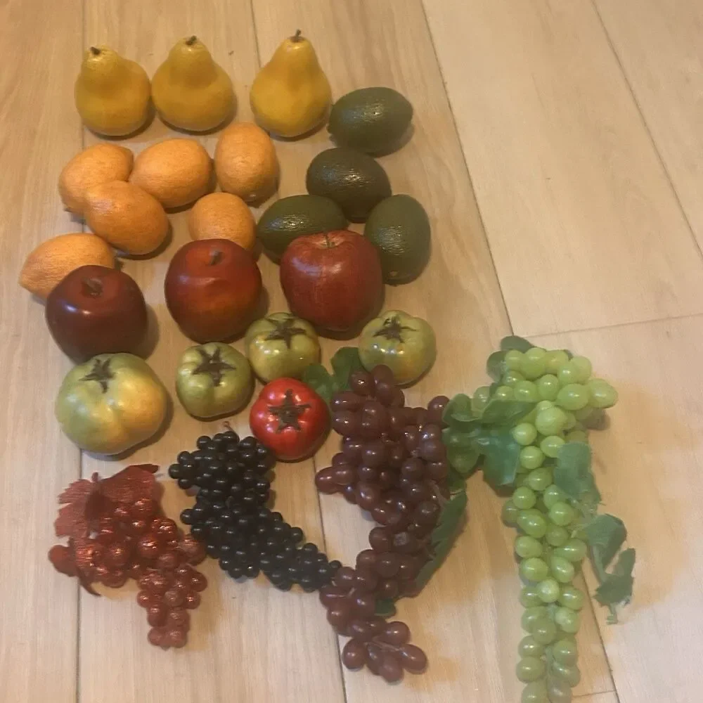 Vintage  Artificial Fruits Apple Grapes Lemon Lime Tomato MCM Country Farmhouse